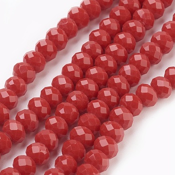 Glass Beads Strands, Imitation Jade Glass, Faceted, Rondelle, Red, 6x4~5mm, Hole: 0.8~1mm, about 88~92pcspcs/strand, 15.5 inch~16 inch(39~45cm)