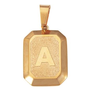 1Pc Stainless Steel Rectangle with Letter Pendants, Golden, Letter A, 29x20mm