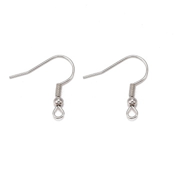 Iron Earring Hooks, Ear Wire, with Horizontal Loop, Cadmium Free & Lead Free, Platinum, 17~19x0.8mm, Hole: 2mm, 22 Gauge, Pin: 0.6mm