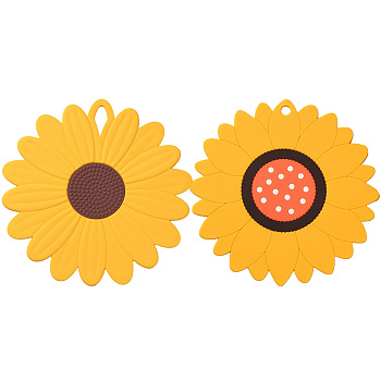 2Pcs 2 Style Flower Silicone Hot Pads, for Hot Dishes, Heat Resistant Heat Insulation Pad, Kitchen Tool, Mixed Color, 198x2~2.5mm, Hole: 10mm