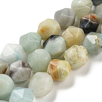 Natural Flower Amazonite Beads Strands, Faceted, Polygon, 7.5~8.5x7.5~8x7.5~8mm, Hole: 1.4mm, about 44~49pcs/strand, 14.25~14.96 inch(36.2~38cm)