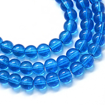 Baking Painted Transparent Glass Round Bead Strands, Royal Blue, 6.5mm, Hole: 1.5mm, about 135~140pcs/strand, 31.8 inch