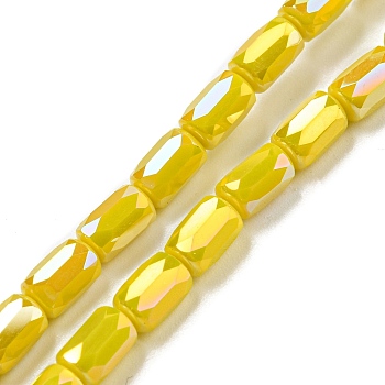 Glass Beads Strands, AB Color Plated, Faceted Column, Yellow, 6x4mm, Hole: 0.8mm, about 80pcs/strand, 20.08''~20.47''(51~52cm)
