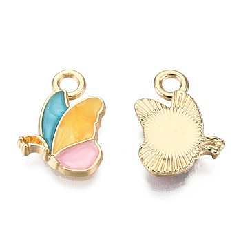 Alloy Enamel Pendants, Cadmium Free & Lead Free, Butterfly, Light Gold, Colorful, 15x10.5x2.5mm, Hole: 2mm