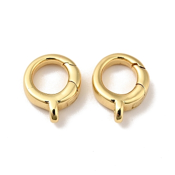 Brass Spring Gate Rings, Cadmium Free & Nickel Free & Lead Free, Ring, Real 18K Gold Plated, 7 Gauge, 12.5x10x3.5mm, Hole: 1.4mm