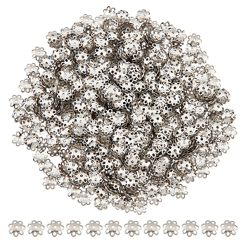 1000Pcs 304 Stainless Steel Bead Caps, Multi-Petal, Flower, Stainless Steel Color, 7x7.5x1.5mm, Hole: 1mm