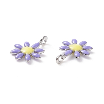 304 Stainless Steel Charms, with Enamel, Stainless Steel Color, Flower, Lilac, 10x7.5x2mm, Hole: 1mm