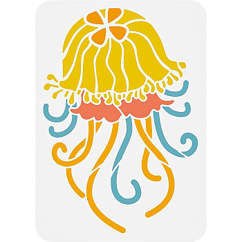 Plastic Drawing Painting Stencils Templates, for Painting on Scrapbook Fabric Tiles Floor Furniture Wood, Rectangle, Jellyfish Pattern, 29.7x21cm