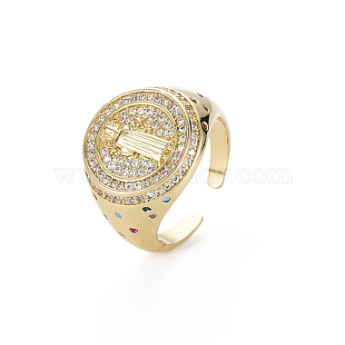 Colorful Cubic Zirconia Flat Round with Jesus Wide Band Cuff Ring(RJEW-N035-079-NF)-2