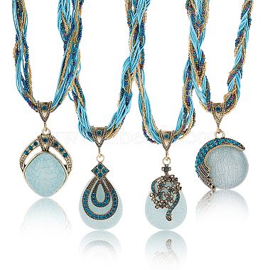 Cyan Seed Beads Necklaces