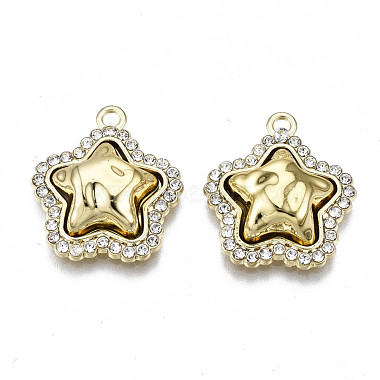 Light Gold Gold Star Alloy+Rhinestone Pendants