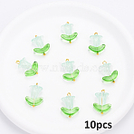 10Pcs Glass Pendants, with Gloden Brass Findings, Flower, Medium Aquamarine, 20mm, Hole: 1.8mm(PALLOY-YW00040-07)