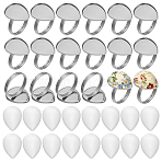 DIY Teardrop Cuff Ring Making Kits, including 304 Stainless Steel Pad Ring Setting, Glass Cabochons, Stainless Steel Color, Inner Diameter: 17mm, Tray: 18x13.5mm, 20pcs(DIY-UN0008-13)