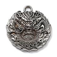 Tibetan Style Alloy Pendants, Lead Free & Cadmium Free, Round with Drago, Antique Silver, 44.5x40x11mm, Hole: 4.6mm(FIND-Z013-08AS)