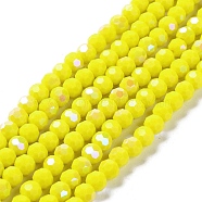 Opaque Glass Beads Strands, Faceted, Round, Yellow, 6x5.5mm, Hole: 0.9mm, about 94~97pcs/strand, 21.06~21.18''(53.5~53.8cm)(EGLA-A035-P6mm-L04)