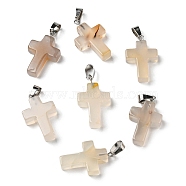 Natural White Agate Pendants, with Stainless Steel Snap On Bails, Cross, 29~30x18~19x5~6mm, Hole: 6x4mm(G-T080-20)