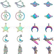 CHGCRAFT 20Pcs 10 Style Space Theme Alloy Pendants, Spaceman & Double Horn/Crescent Moon & Star, Rainbow Color, 13~27x10.5~27x1.5~5mm, Hole: 1.4~3.5mm, 2pcs/style(FIND-CA0005-83)