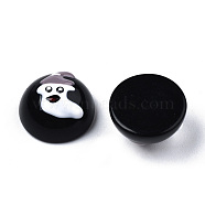 Halloween Opaque Resin Enamel Cabochons, Half Round with Rosy Brown Ghost, Black, 15x8.5mm(CRES-N031-011)