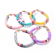 Handmade Polymer Clay Heishi Beads Bracelets, Brass Spacer Beads and 304 Stainless Steel Lobster Claw Clasps, Mixed Color, 7-1/2 inch(19cm), 6mm(BJEW-JB04480)