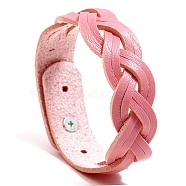 Imitation Leather Braided Cord Bracelets, with Alloy Finding, Pink, 8-7/8 inch(22.5cm)(PW-WG88911-09)