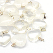 Heart Natural Crystal Pendants, with Platinum Tone Brass Findings, 20~22x20~21x5~8mm, Hole: 2x7mm(G-Q438-15)
