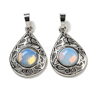 Opalite Pendants, Rack Plating Brass Hollow Teardrop Charms, Cadmium Free & Lead Free, Platinum, 29.5x19.5x7.5mm, Hole: 7.5x5mm(G-Q158-05P-06)