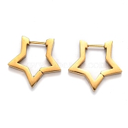 304 Stainless Steel Star Huggie Hoop Earrings, Golden, 20x21x3mm, Pin: 1mm(STAS-H156-05G)