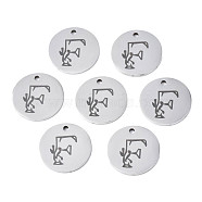 304 Stainless Steel Charms, Laser Cut, Designed Letter Engraved, Flat Round, Stainless Steel Color, Letter.F, 14x1mm, Hole: 1.2mm(STAS-T059-26P-F)