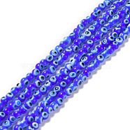 Handmade Evil Eye Lampwork Round Bead Strands, Royal Blue, 4mm, Hole: 1mm, about 100pcs/strand, 14.56 inch(LAMP-L055-4mm-15)