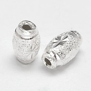 Fancy Cut Oval 925 Sterling Silver Textured Beads, Silver, 10x6mm, Hole: 2.2mm, about 33pcs/20g(STER-F012-17C)