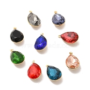 Real 18K Gold Plated Brass with Glass Pendants, Faceted Teardrop Charms, Lead Free & Cadmium Free, Mixed Color, 22x13x9mm, Hole: 1mm(KK-177-22G)