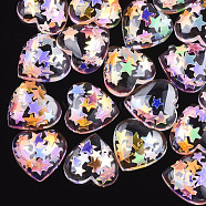 Resin Cabochons, with Paillette, Heart, Colorful, 10x10x4mm(CRES-Q208-06D)