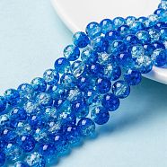 Baking Painted Crackle Glass Bead Strands, Two Tone, Round, Blue, 8mm, Hole: 1.3~1.6mm, about 100pcs/strand, 31.4 inch(CCG-S001-8mm-16)