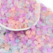 Transparent Colours Glass Seed Beads, Donut, Plum, 6.5x3mm, Hole: 1.8mm, about 1363pcs/pound(SEED-P008-01B-09)