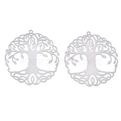 201 Stainless Steel Filigree Pendants, Etched Metal Embellishments, Tree of Life, Stainless Steel Color, 43x40x0.3mm, Hole: 1.6mm(X-STAS-S118-030P)
