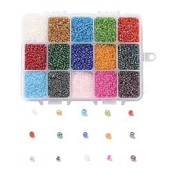 375G 15 Colors Glass Seed Beads, Transparent Colours Rainbow, Round, Mixed Color, 12/0, 1.5~2.5x1.5~2mm, Hole: 0.5~1mm, 25g/color(SEED-JP0004-05-2mm)