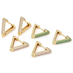 Rack Plating Triangle Brass Micro Pave Cubic Zirconia Hoop Earrings, Long-Lasting Plated, Lead Free & Cadmium Free, Real 18K Gold Plated, Mixed Color, 20x4mm(EJEW-Z059-14G)