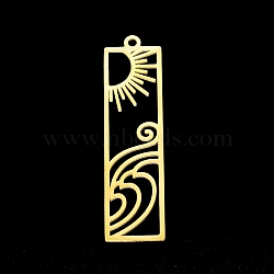 201 Stainless Steel Pendants, Laser Cut, Rectangle with Sun, Golden, 41x11x1mm, Hole: 1.6mm(STAS-T056-LA344-2)