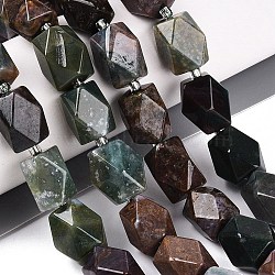 Natural Indian Agate Beads Strands, Faceted Diamond Cut Beads, Rhombus, with Seed Beads, 13~15x11.5~13.5x11.5~13.5mm, Hole: 1~1.2mm, about 24~25pcs/strand, 14.96~16.14 inch(38~41cm)(G-Q608-11B)