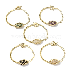 Double Terminal Pointed Mixed Gemstone Link Macrame Pouch Bracelets, 304 Stainless Steel Paperclip Chains Twisted Chains  Bracelets for Women Men, Golden, 7-1/2 inch(19.2cm)(BJEW-JB10277)