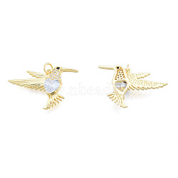 Brass Micro Pave Clear Cubic Zirconia Pendants, with Jump Rings, Nickel Free, Bird, Real 18K Gold Plated, 21x31x4.5mm, Jump Ring: 5mm in diameter, 1mm thick, 3mm inner diameter(ZIRC-N039-267)