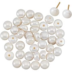 Half Drilled Natural Cultured Freshwater Pearl Beads, Half Round, Seashell Color, 5~6x4~4.5mm, Hole: 1mm, 20 pairs/box(PEAR-NB0001-89)