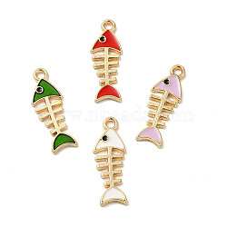 Alloy Enamel Pendants, Fishbone Charms, Golden, Mixed Color, 23.5x8.5x1.5mm, Hole: 1.6mm(ENAM-B050-11G)