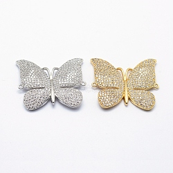 Long-Lasting Plated Brass Micro Pave Cubic Zirconia Links, Butterfly, Mixed Color, 30x32.5x3mm, Hole: 1mm(KK-F720-05)