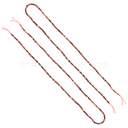 2 Strands Natural Red Rainbow Jasper Beads Strands, Faceted Round, 3.5~4mm in diameter, 3.5mm thick, hole: 0.6mm; about 107~109pcs/strand, 14.96 inch(38cm), 2 strands(G-FI0001-07)