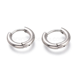 Tarnish Resistant 201 Stainless Steel Huggie Hoop Earrings, with 304 Stainless Steel Pin, Hypoallergenic Earrings, Ring, Stainless Steel Color, 13.5x2.5mm, 10 Gauge, Pin: 1mm(EJEW-O095-05-08)