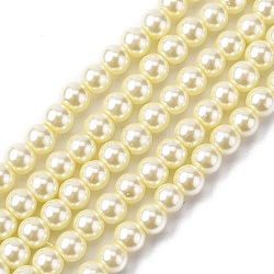 Eco-Friendly Grade A Glass Pearl Beads, Pearlized, Round, Beige, 6mm, Hole: 1.2~1.5mm, about 68pcs/Strand, 16''(40.64cm)(HY-J002-6mm-HX003)