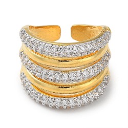 Rack Plating Brass Open Cuff Rings, Cubic Zirconia Wide Ring, Long-Lasting Plated, Lead Free & Cadmium Free, Real 18K Gold Plated, Inner Diameter: 17mm(KK-K346-16G)