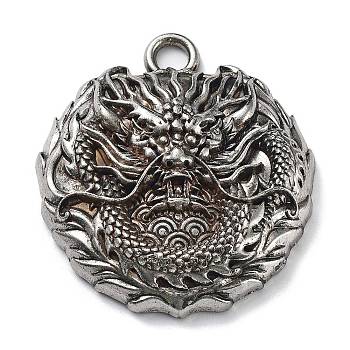 Tibetan Style Alloy Pendants, Lead Free & Cadmium Free, Round with Drago, Antique Silver, 44.5x40x11mm, Hole: 4.6mm