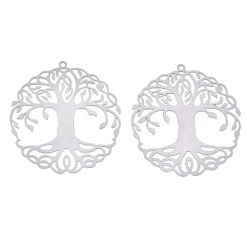 201 Stainless Steel Filigree Pendants, Etched Metal Embellishments, Tree of Life, Stainless Steel Color, 43x40x0.3mm, Hole: 1.6mm